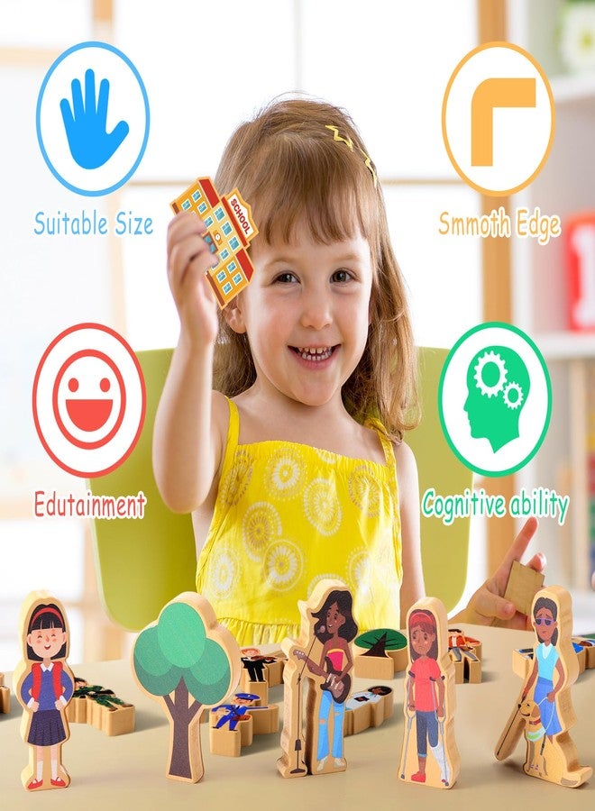 Blosssound 40 Pcs Wooden Community Helpers for Kids Little Occupations Figures Play Toys Wooden Blocks Multicultural Career Preschool Classroom Educational Supplies Birthday Gifts - Image 5